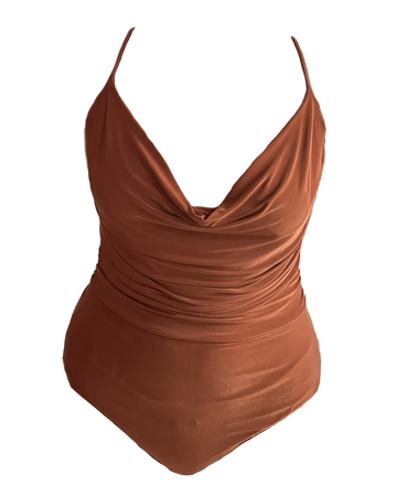 dark orange bronze cowl neck bodysuit