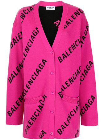 Shop Balenciaga logo-intarsia oversized cardigan with Express Delivery - FARFETCH
