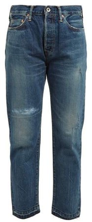 Distressed Straight Leg Jeans - Womens - Denim