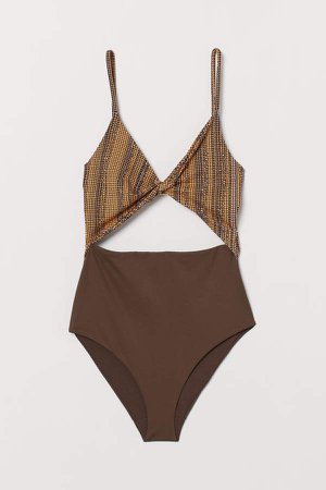 Cut-out Swimsuit - Brown