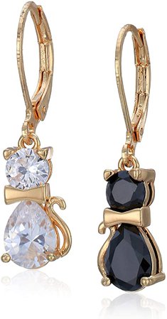 Amazon.com: Betsey Johnson (GBG) CZ Cat Mismatched Drop Earrings: Jewelry