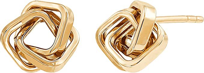 Amazon.com: Triple Intertwined Square Stud Earrings in 14K Gold: Clothing, Shoes & Jewelry
