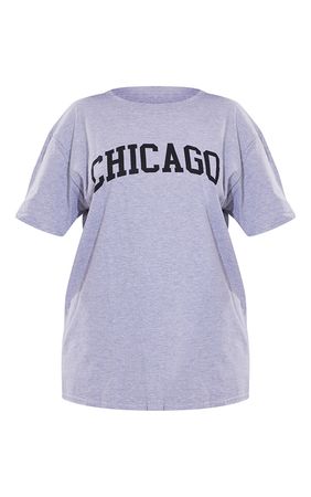 Grey Marl Chicago Slogan Oversized T Shirt | PrettyLittleThing USA