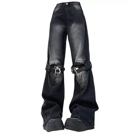 GRUNGE AESTHETIC KNEE BUCKLE JEANS | Aesthetic Outfits – Boogzel Clothing