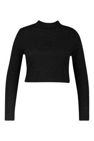 Recycled Roll Neck Rib Crop Jumper cropped top | Boohoo