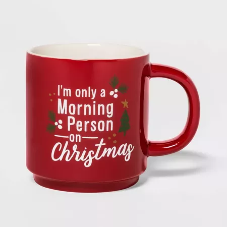 16oz Stoneware Morning Person On Christmas Mug Red - Threshold™ : Target