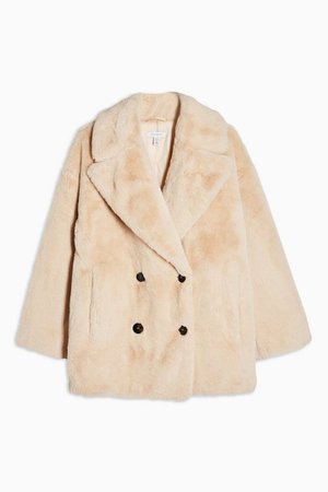 Cream Soft Faux Fur Double Breasted Coat | Topshop