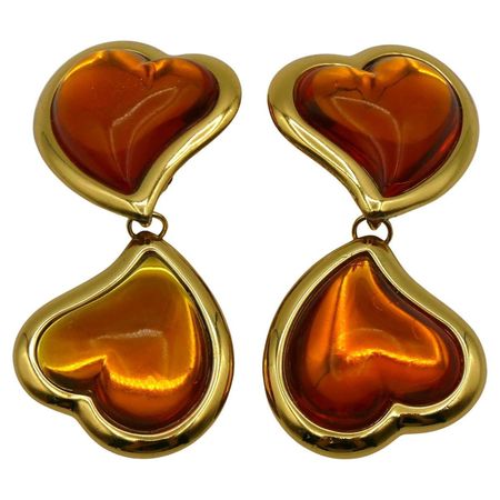 YVES SAINT LAURENT | Double Heart Dangling Earrings