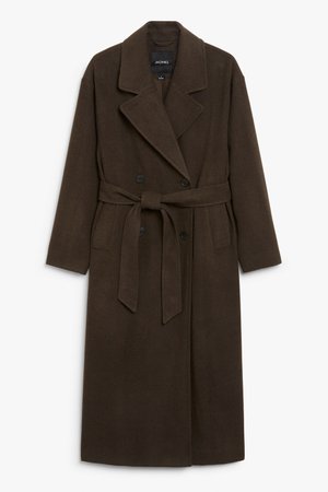 Long double-breasted coat - Dark brown - Coats - Monki