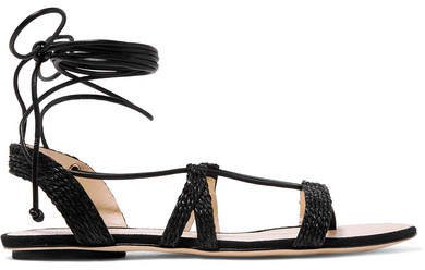Sienna Woven Raffia And Leather Sandals - Black