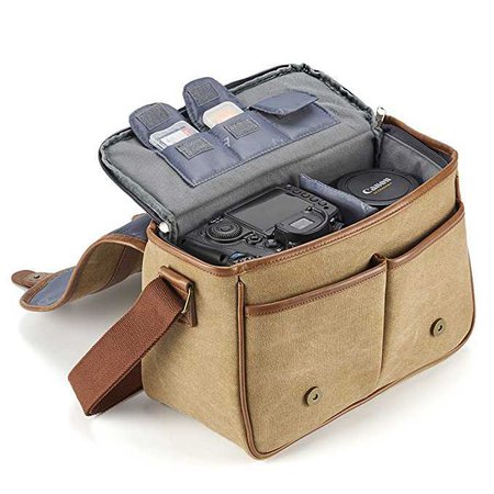 Amazon.com : Classic Camera Bag, Evecase Large Canvas Messenger SLR/DSLR Shoulder Case with Leather Trim, Tablet Compartment and Removable Insert For Mirrorless, Micro 4/3, Compact System, High Zoom Digital Camera : Camera & Photo