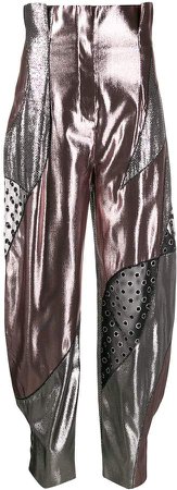metallic high-waisted trousers