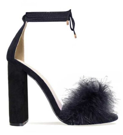 fluffy black heels