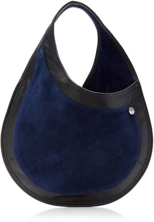 Tear Drop Small Leather-Trimmed Suede Shoulder Bag