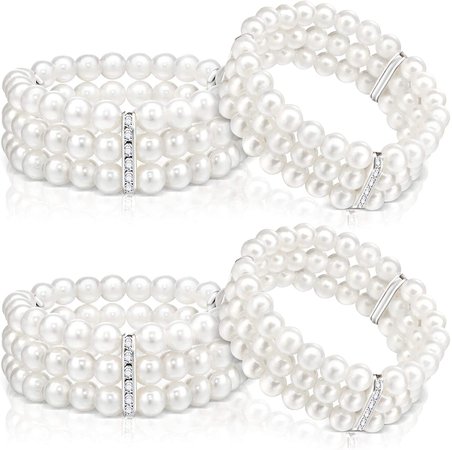 Amazon.com: Faux Pearl Bracelet 3-Row Pearl Stretch Bracelet Multilayer Pearl Elastic Bangle for Wedding Jewelry 1920s Costume (4): Clothing, Shoes & Jewelry