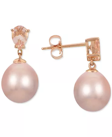 Macy's Pink Cultured Freshwater Pearl (8mm) & Morganite (3/4 ct. t.w.) Drop Earrings in 14k Rose Gold