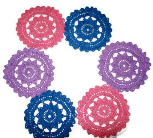 Cotton Coaster Doilies Set of 6 Pastel Colors Dining Table