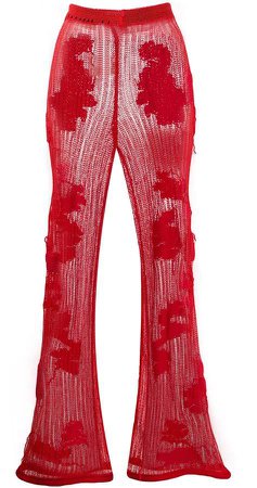 crochet floral flared trousers
