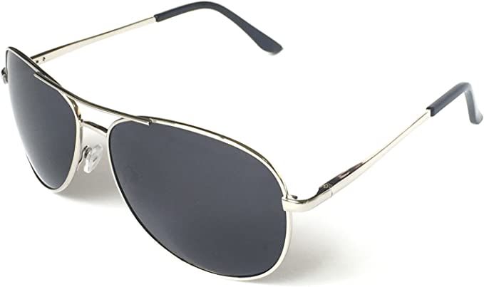 Amazon.com: J+S Premium Military Style Classic Aviator Sunglasses, Polarized, 100% UV Protection (Medium Frame - Silver Frame/Black Lens) : Clothing, Shoes & Jewelry
