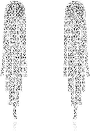 Amazon.com: HERIER Rhinestone Earrings Dangling for Women Silver Dangle Earrings Girls Chandelier Statement Tassel Earrings Long Sparkly Drop Crystal Lightweight Jewelry : Clothing, Shoes & Jewelry