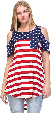 Amazon.com: Zoozie LA Women's American Flag Shirt Patriotic Tank Tops Regular And Plus Size, Open Shoulder Navy Star Red Stripes 1, 1X: Clothing