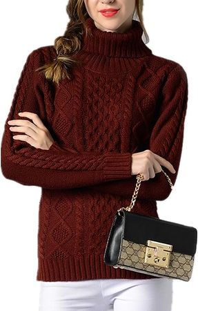 Sorrica Women Casual Warm Ribbed Cable Knit Turtleneck Long Sleeve Knitted Sweater Pullover at Amazon Women’s Clothing store