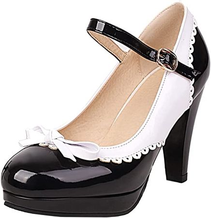 Amazon.com | Betastella Women's High Chunky Mary Janes Platform Patent Leather Block Heeled Ankle Strap Pumps, Size 9, Black | Pumps