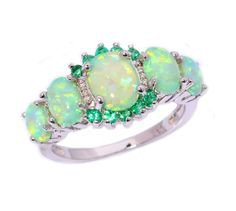 Green Fire Opal & Emerald Ring