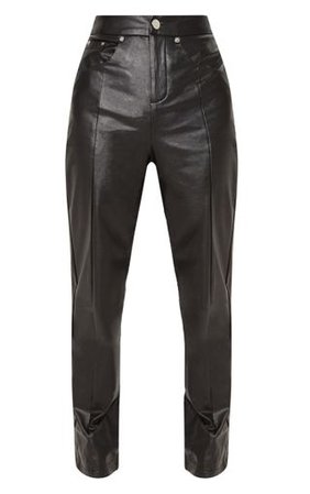 Black Faux Leather Straight Leg Trouser | PrettyLittleThing