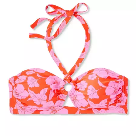 Women's Ring Front Halter Bandeau Bikini Top - Wild Fable™ Orange/pink Tropical Print : Target
