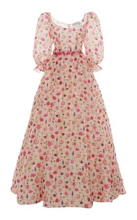 Floral pink gown poofy sleeves