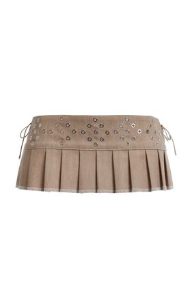 Eyelet-Detailed Pleated Denim Mini Skirt By Ludovic De Saint Sernin | Moda Operandi