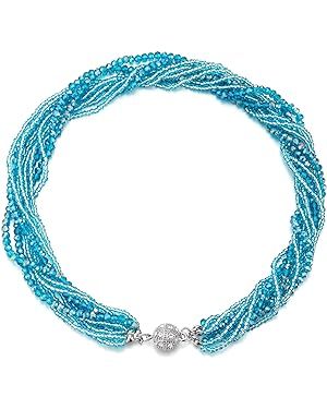Amazon.com: COOLSTEELANDBEYOND Teal Blue Statement Necklace Multi-Layer Beads Crystal Braided Chain Choker Collar Magnetic Clasp: Clothing, Shoes & Jewelry