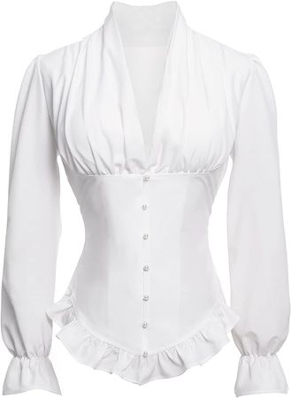 Vibsion Victorian Blouse for Women Vintage Ruffle Long Sleeve Shirt Tops at Amazon Women’s Clothing store