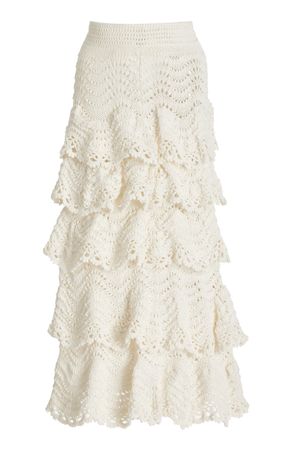 Tiered Crocheted Cotton Midi Skirt By Oscar De La Renta | Moda Operandi