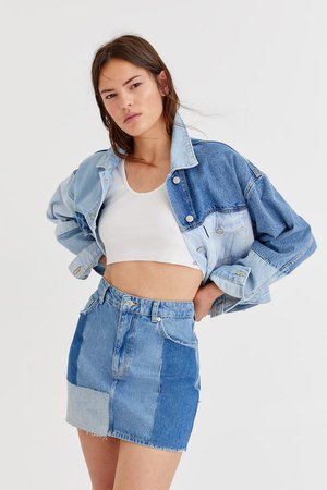 Patchwork denim mini skirt - contains recycled cotton - PULL&BEAR