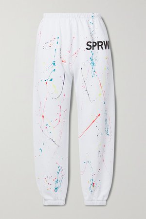 Printed Cotton-jersey Track Pants - White
