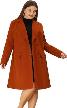 Amazon.com: Agnes Orinda Women's Plus Size Long Winter Coats Notch Lapel Double Breasted Pea Trench Coats : Clothing, Shoes & Jewelry