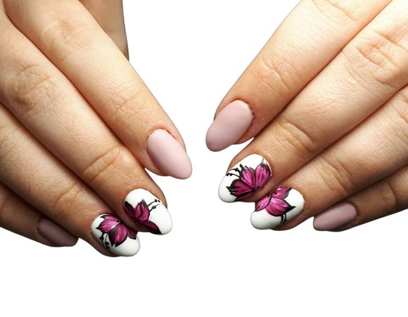 blush nails white fuschia magenta floral accent nails