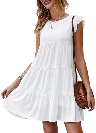 Amazon.com: KIRUNDO 2020 Women’s Summer Mini Dress Sleeveless Ruffle Sleeve Round Neck Solid Color Loose Fit Short Flowy Pleated Dress: Clothing