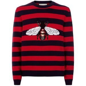 Gucci Bee Motif Striped Wool Sweater