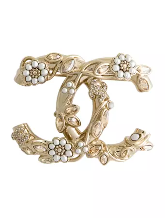 Chanel Fall 2022 Faux Pearl & Strass CC Brooch - Gold-Plated Pin, Brooches - CHA879581 | The RealReal