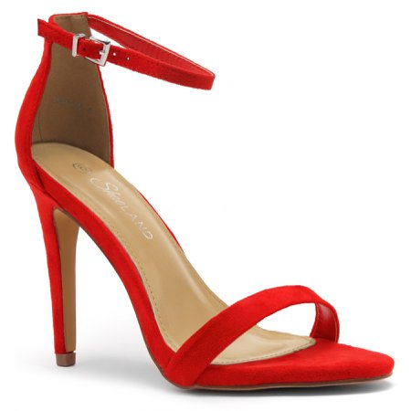 Shoe Land Lovering- Ankle Strap Open Toe Back Closure Stiletto Heel (Red)