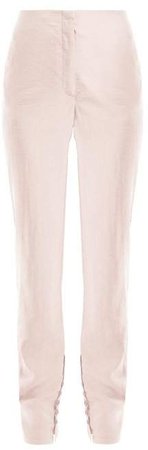 Buttoned Cuff Silk Blend Trousers - Womens - Light Pink