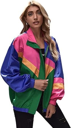 Amazon.com: SweatyRocks Women's Zip Up Color Block Lightweight Jacket Patchwork Sport Windbreaker Jacket Coat Outerwear Multicolored L : Clothing, Shoes & Jewelry