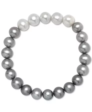 Macy's Gray & White Cultured Freshwater Pearl (9-10mm) Stretch Bracelet
