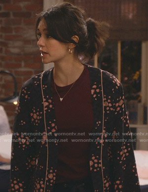 WornOnTV: Clem’s black floral robe on Fam | Nina Dobrev | Clothes and Wardrobe from TV