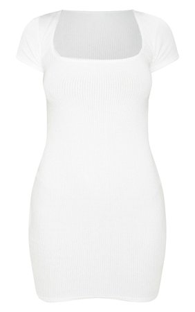White Square Neck Brushed Rib Bodycon Dress | PrettyLittleThing USA