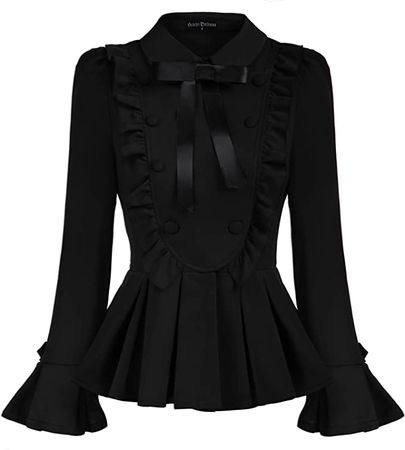 Womens Vintage Ruffle Jacket Elegant Button Down Peplum Blouse Black S at Amazon Women’s Clothing store