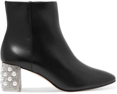 Toni Embellished Leather Ankle Boots - Black
